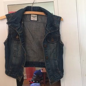 Dark frayed denim vest